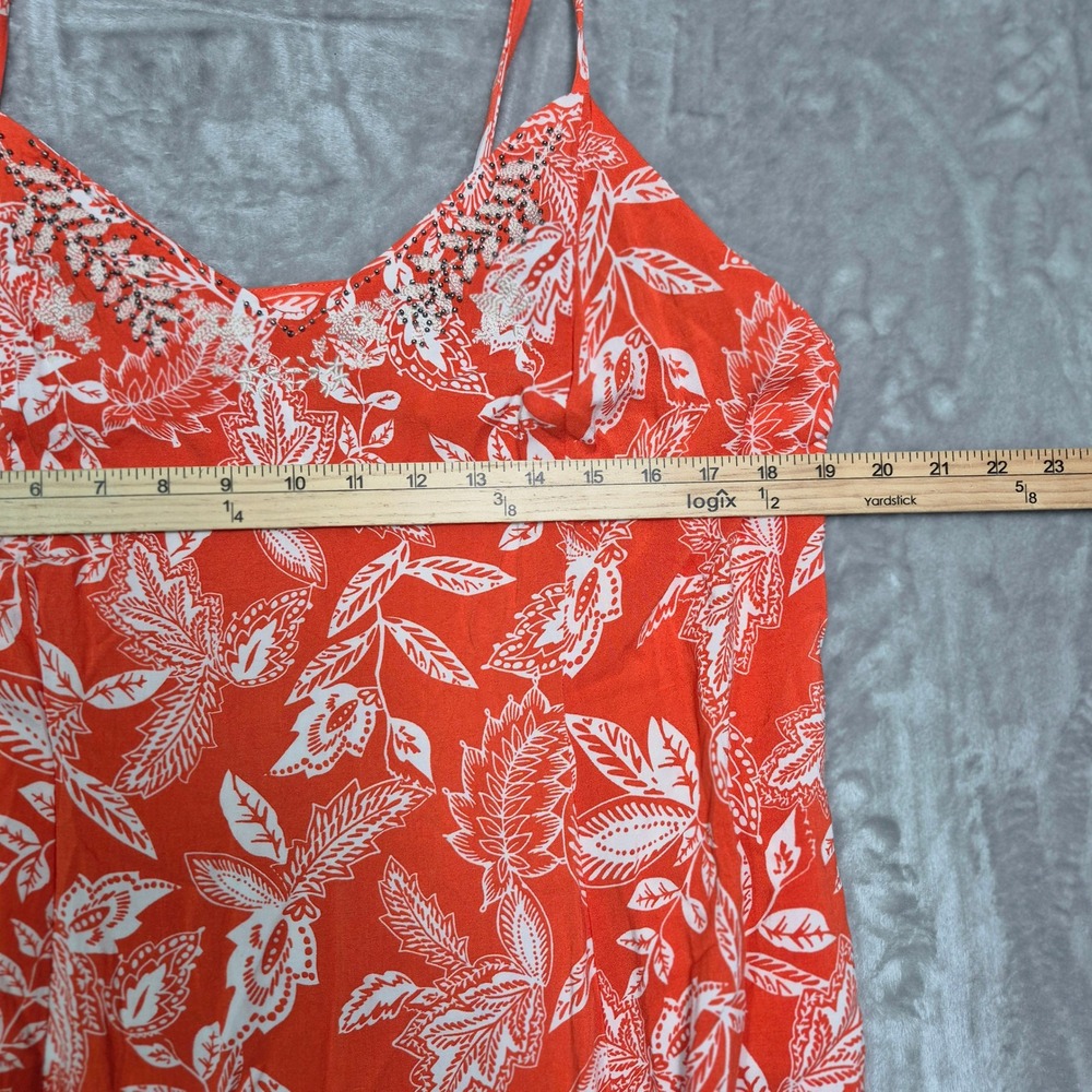 Xhilaration Orange Floral Beaded V-Neck Maxi Dress Double Slit Womens 1X - Picture 4 of 8